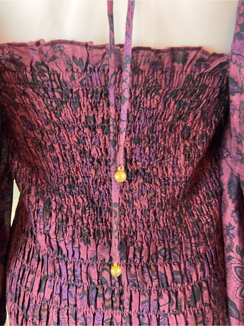 Free People Smock It Too Me Smocked Mini Dress Balloon Sleeves Bodycon Small S - Picture 10 of 14